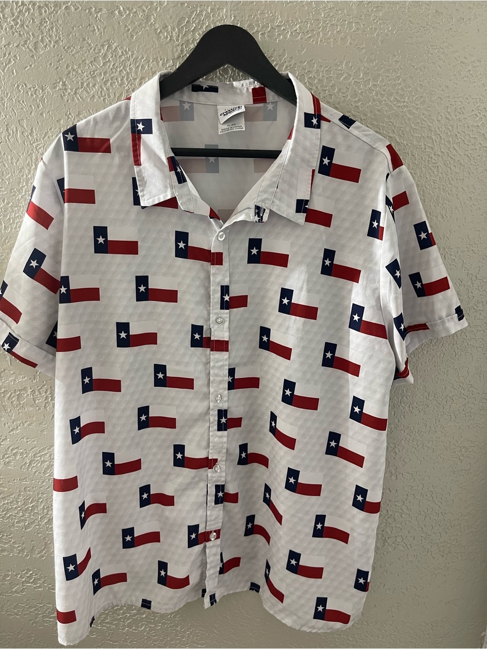 Men's Patriotic Texas White Short-Sleeve Button-Up Shirt with Red Navy Flag XL